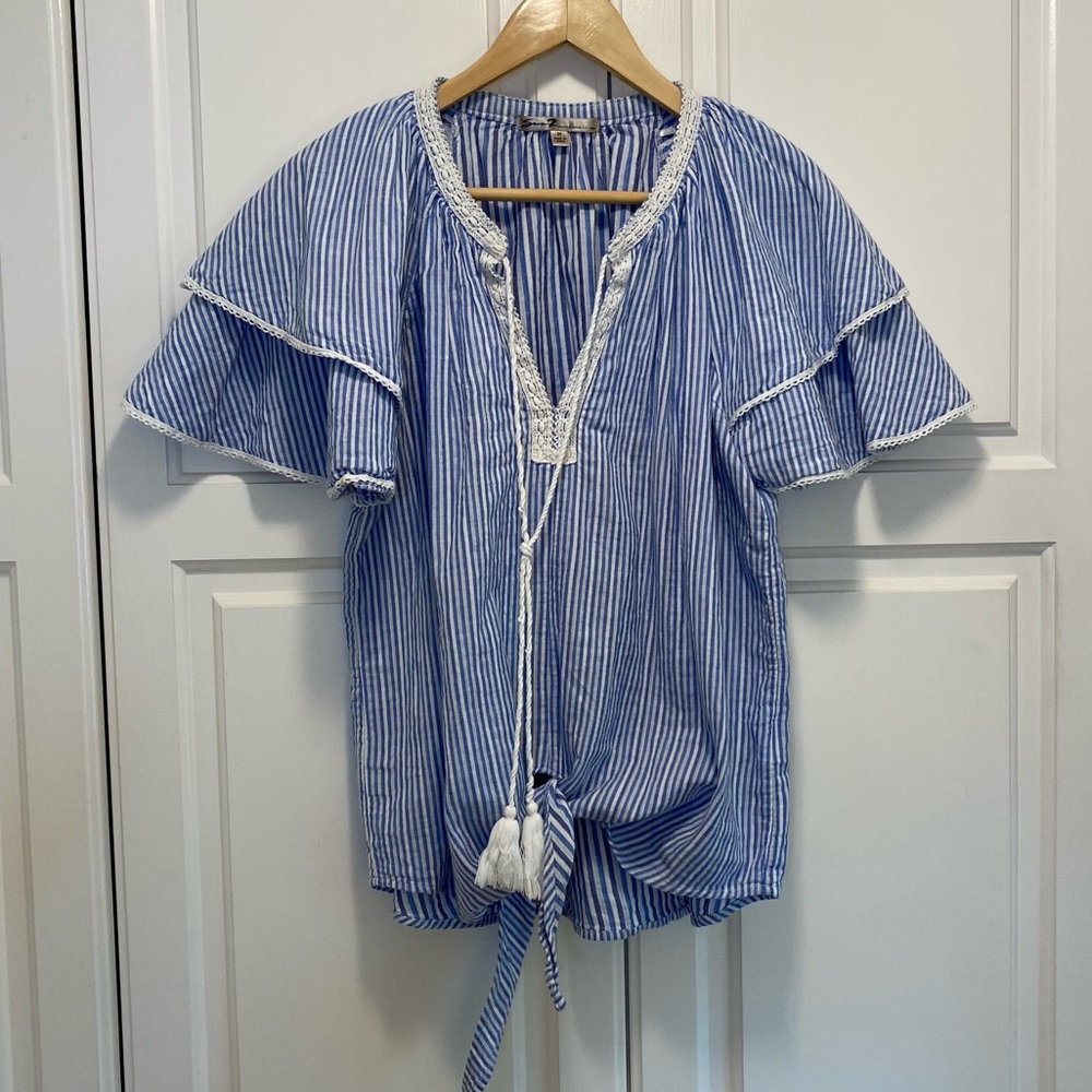 7 For All Mankind Seersucker Tie Front Top